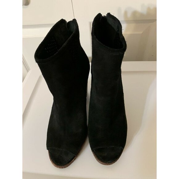 Gianni Bini Womens Sz 9M Black Open Toe Suede Leather Ankle Zip Wedge - Picture 4 of 8